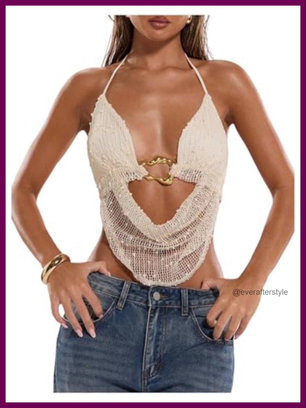 Halter Open Back Sparkly Beaded Club Party Tank Top